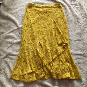 Lace Ruffle musturd yellow Midi Skirt